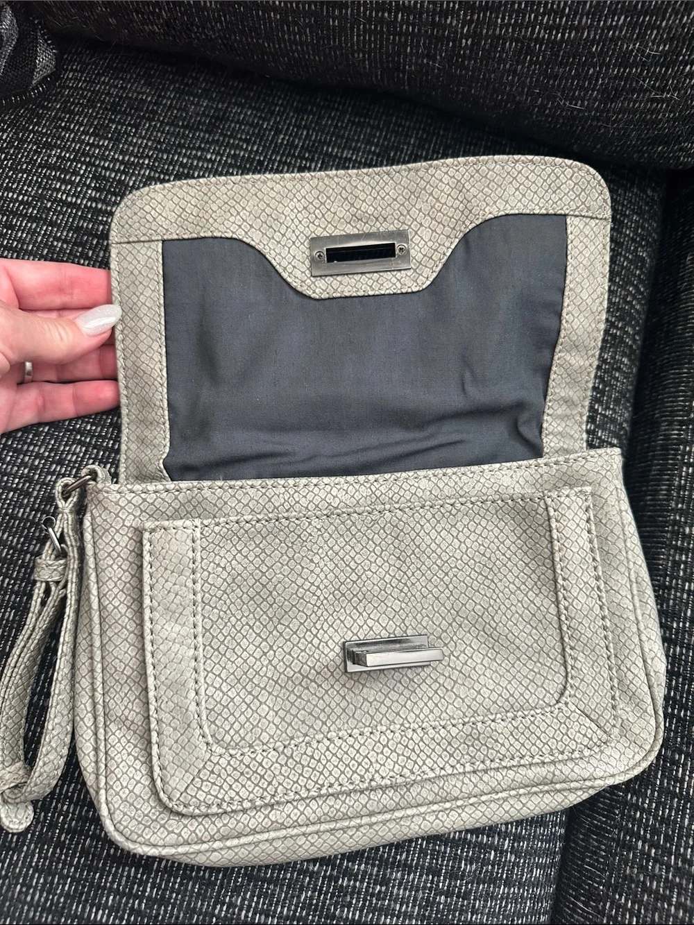 Neutral Textured Wristlet Clutch - Silver-Tone Hardware